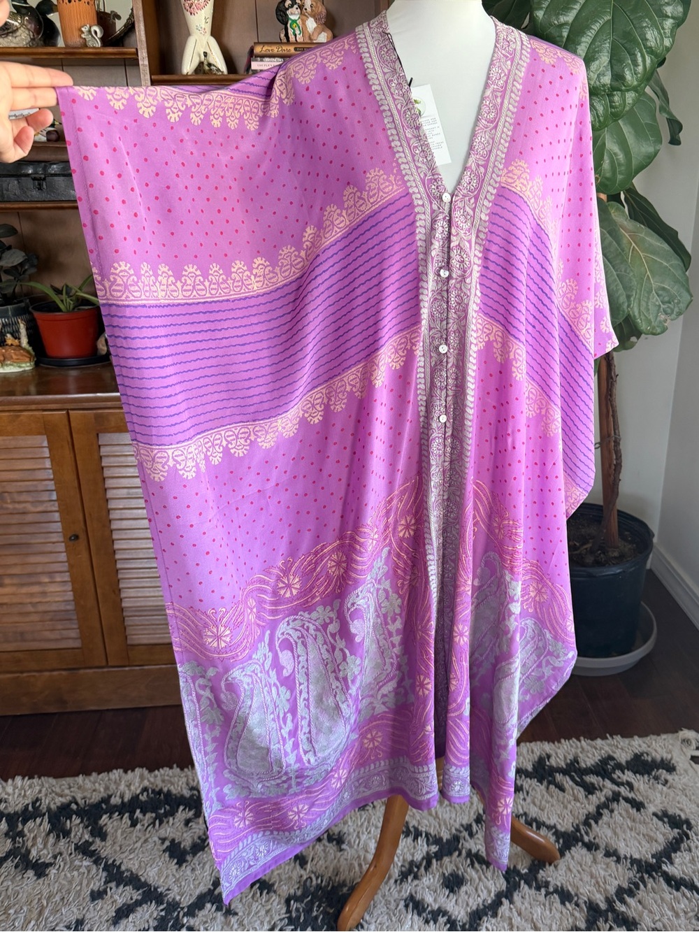 Silk Ranch Orchid Pink Purple Embroidered Vintage Silk Willow Wrap Muu NWT